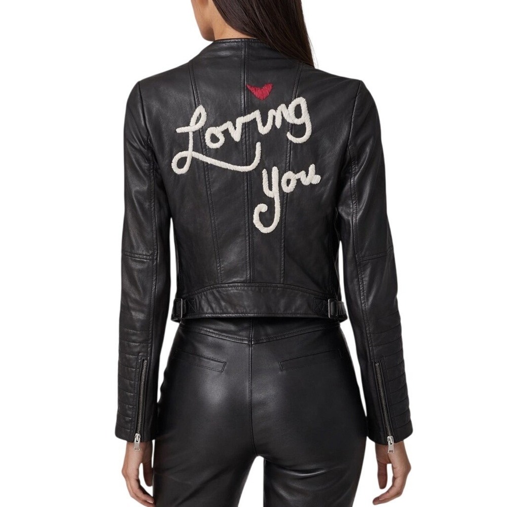 Alice + Olivia Gamma "Loving You" Embroidered‎ Leather Moto Jacket – Rare